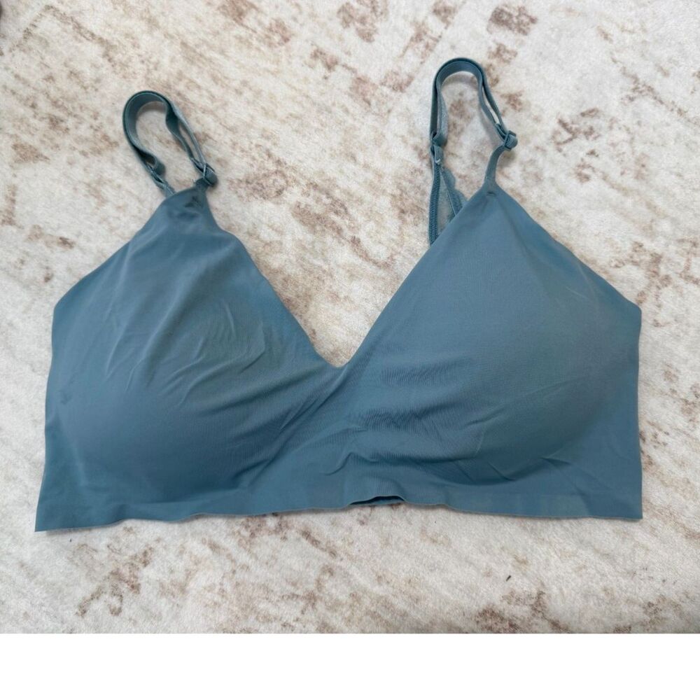 True & Co Dusty Blue Wireless Lace Back Bralette Bra Size XL True Body Soft